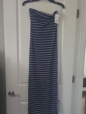 Striped Navy and White Maxi Dress- Women's Stretch Tube Dress